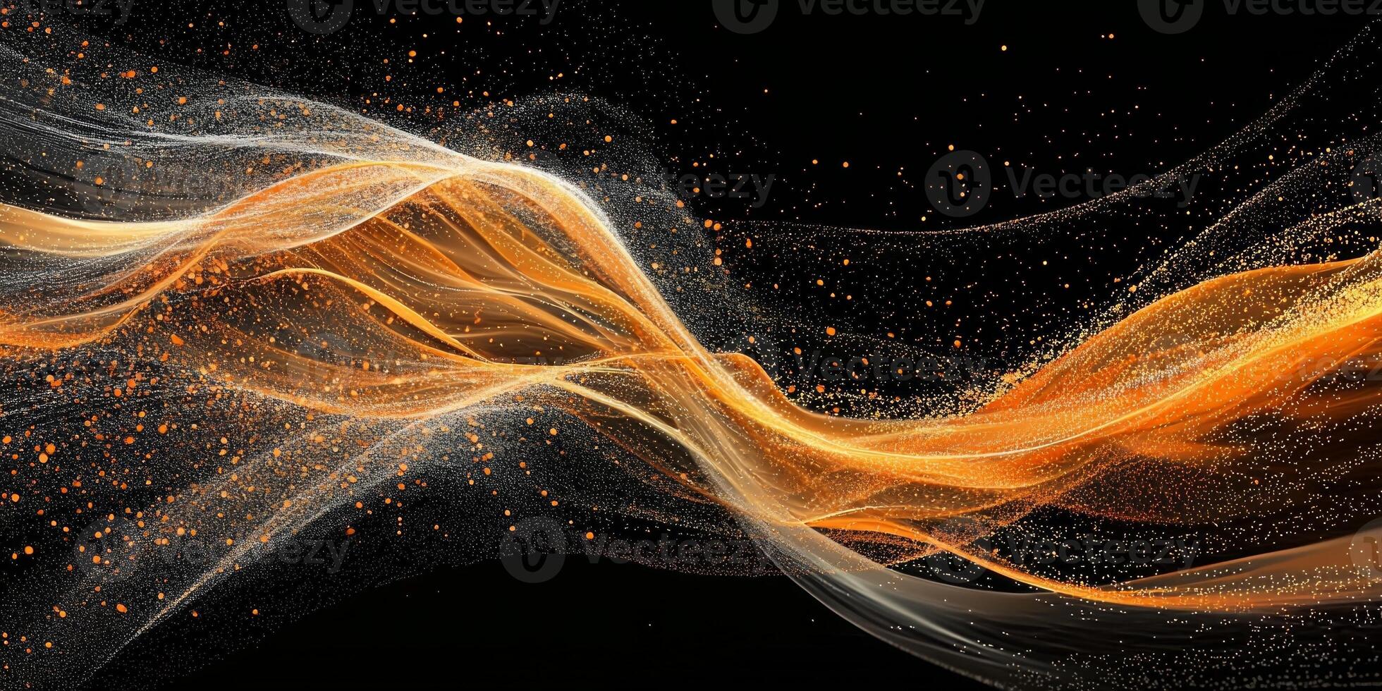mesmerizing array of orange particles clusters into an undulating wave, glowing intensely against the darkness, showcasing a captivating digital artistry. photo