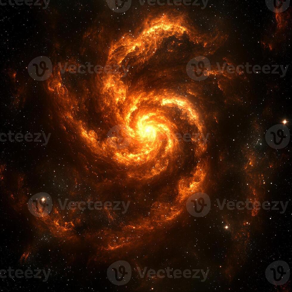 Swirling orange particles gracefully intertwine to create a nebula-like formation, softly glowing against a black infinite canvas, inviting exploration of the cosmos. photo