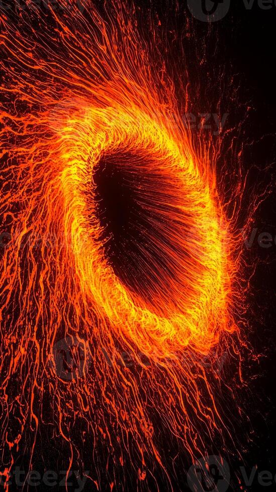 striking vortex of glowing orange particles twists and turns, emanating intense energy from its center while contrasting against the dark, captivating background, creating a sense of motion. photo