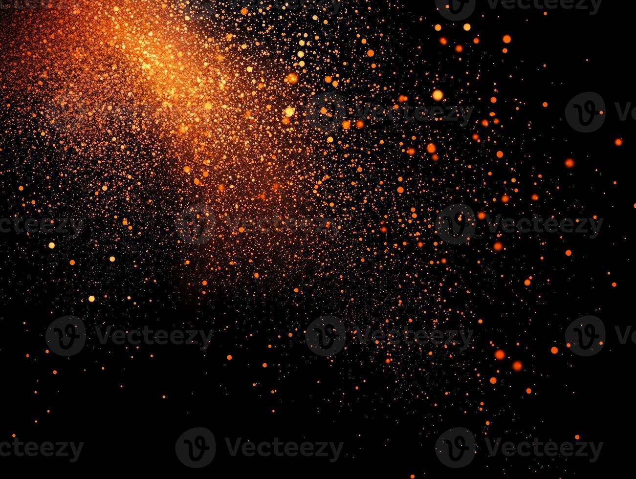 Small orange dots illuminate the dark canvas, glowing with varying intensities to form a mesmerizing pattern reminiscent of cosmic stardust, evoking minimalistic beauty. photo