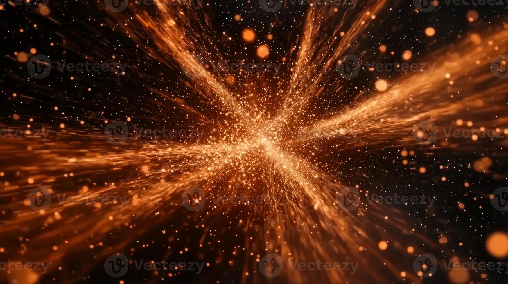 Orange particles radiate energetically in all directions, creating a mesmerizing and fiery explosion. This cosmic display captivates with its dynamic movement and glowing brilliance. photo