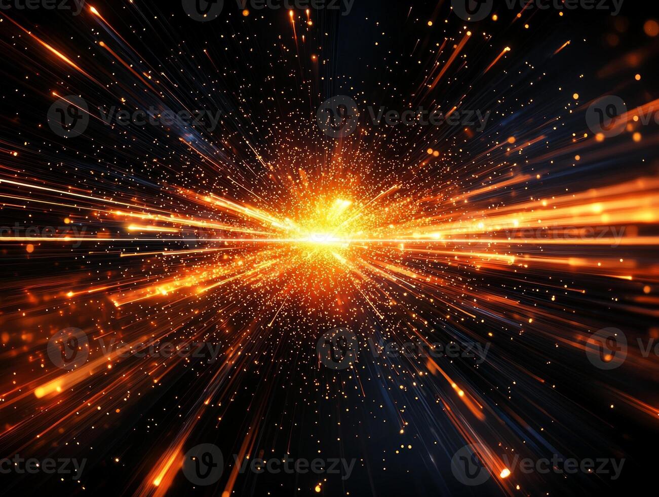 vibrant explosion of orange dots and particles radiates outward from the center, illuminating the dark surroundings with an intense energy that captivates the viewer's attention. photo