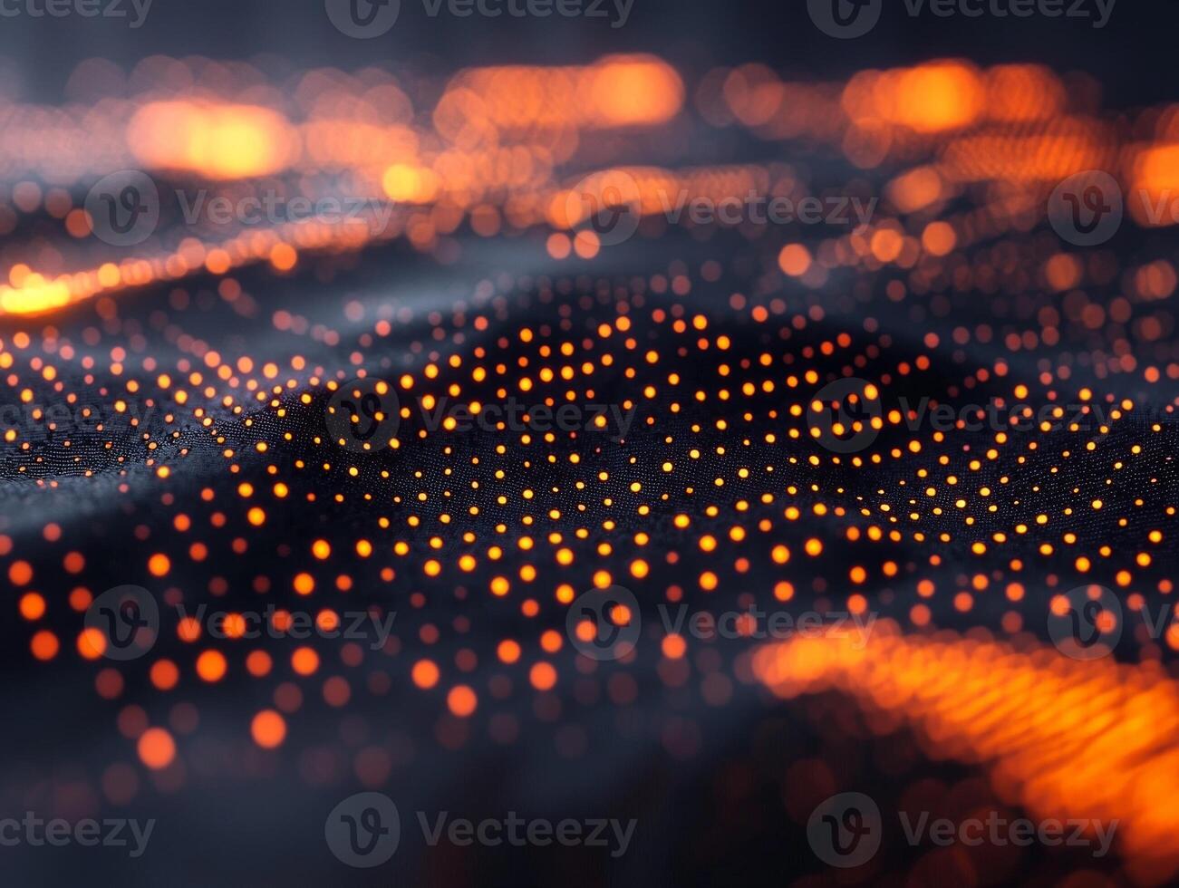 Small orange dots glimmer and fluctuate in intensity against a dark backdrop, creating a mesmerizing pattern that resembles a cosmic dance of stardust and light. photo