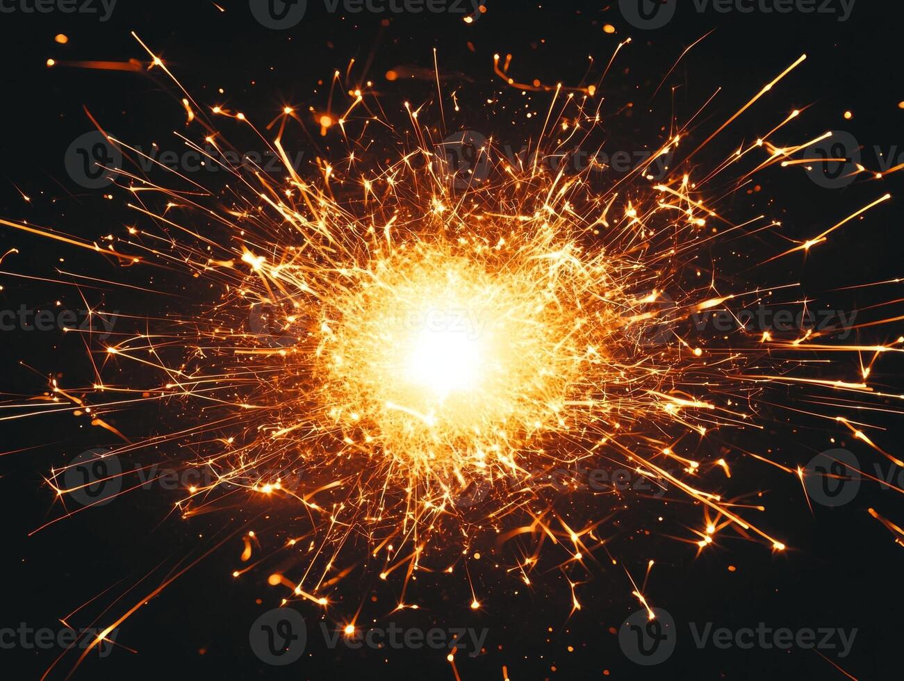 dynamic burst of orange particles erupts from the center, scattering outward in a spectacular display of radiant energy, illuminating the surrounding darkness. photo
