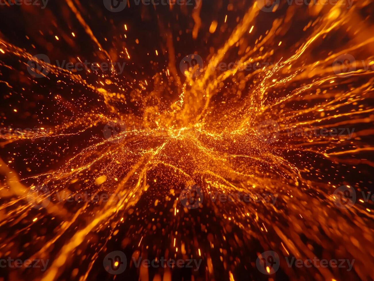 immense explosion of glowing orange particles bursts forth from the center, scattering dynamically and creating a radiant wave of energy that captivates the dark cosmos. photo