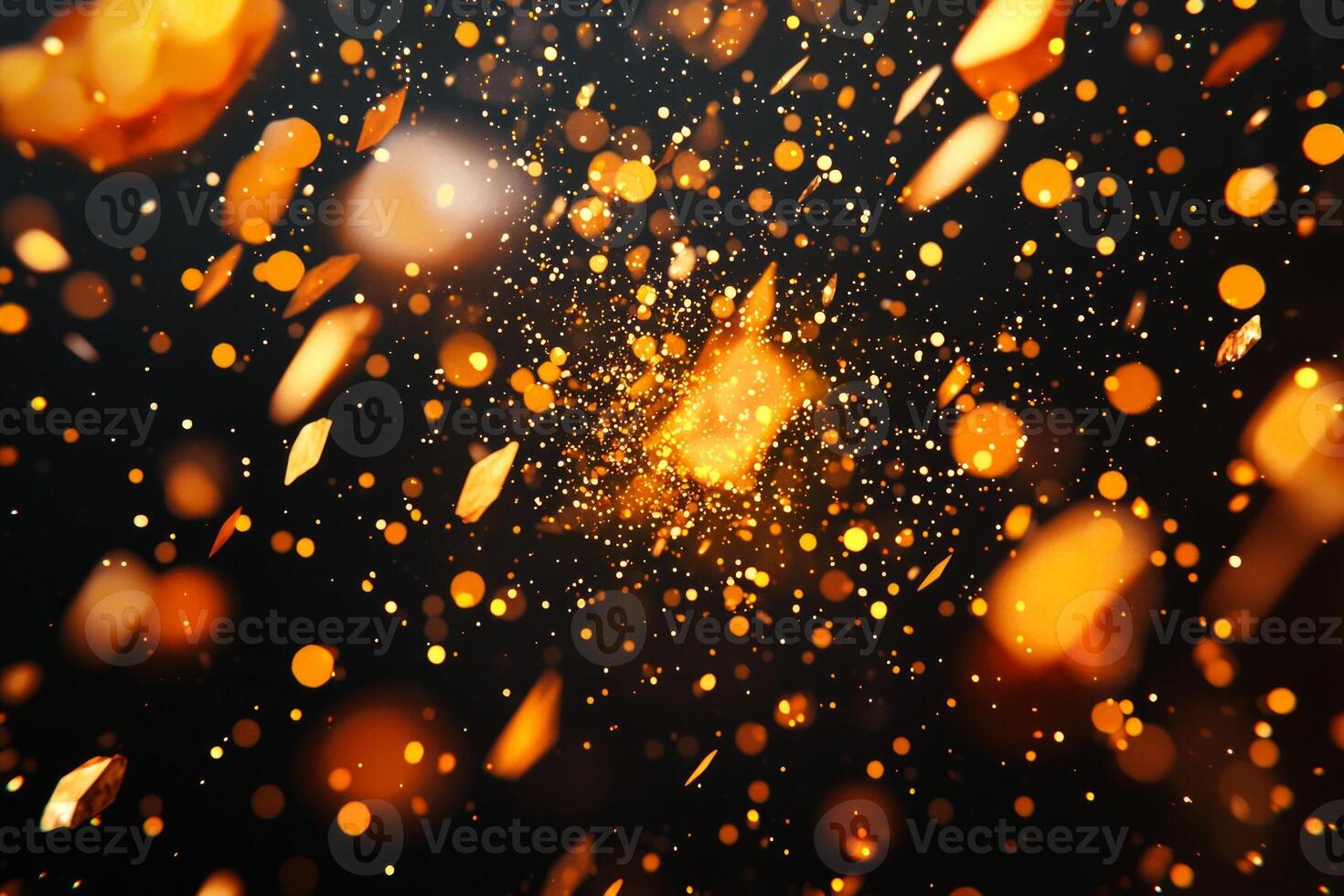 high-energy explosion unleashes a burst of orange particles, scattering glowing dust and fiery trails across the dark canvas, showcasing movement and vibrancy. photo