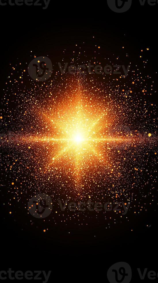intense orange particle burst erupts from the center, releasing a wave of glowing, fiery particles that scatter in all directions, embodying the essence of a cosmic explosion. photo