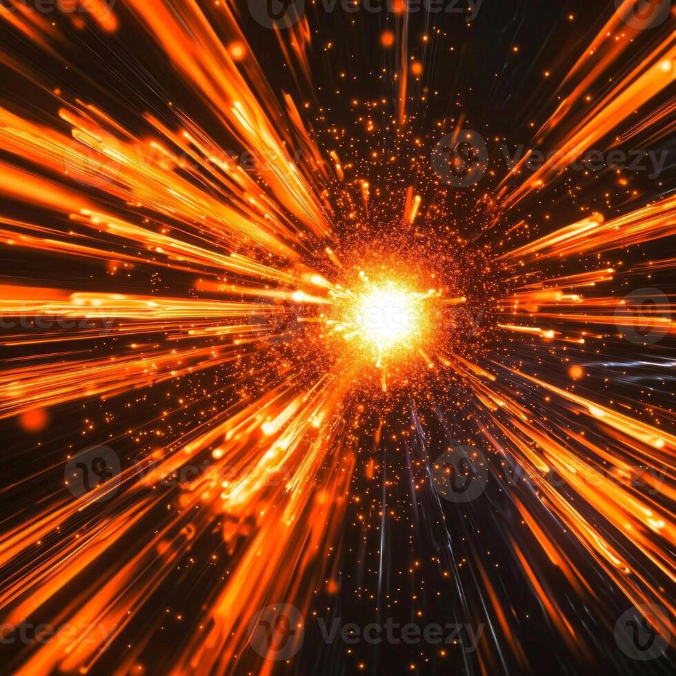 powerful orange explosion radiates outward, with particles dispersing dynamically, creating a vibrant, high-energy burst against a dark cosmic backdrop. photo