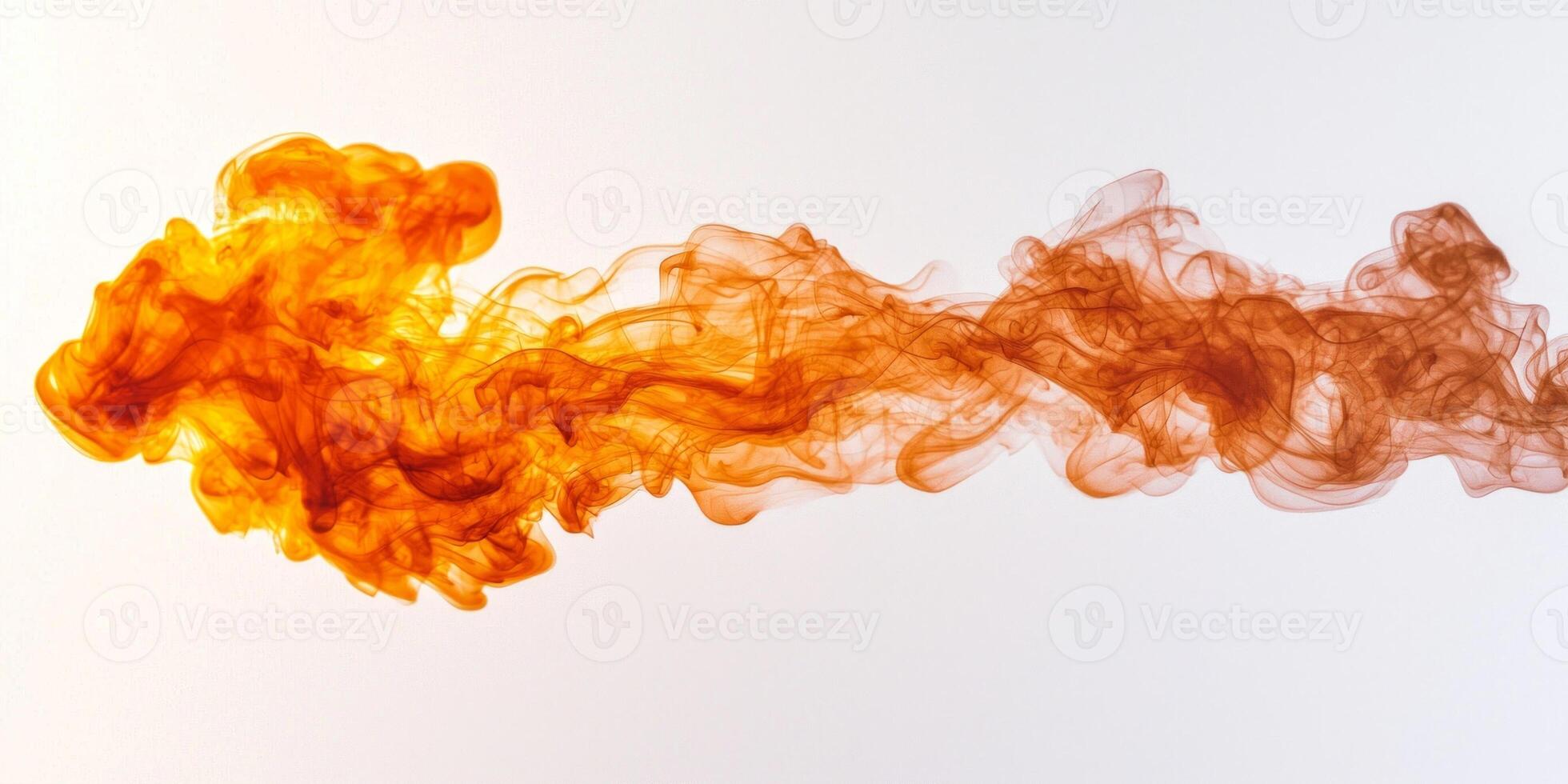 mesmerizing plume of orange smoke gracefully twists and swirls upward, showcasing deep hues that seamlessly blend into softer tones against a white canvas. photo
