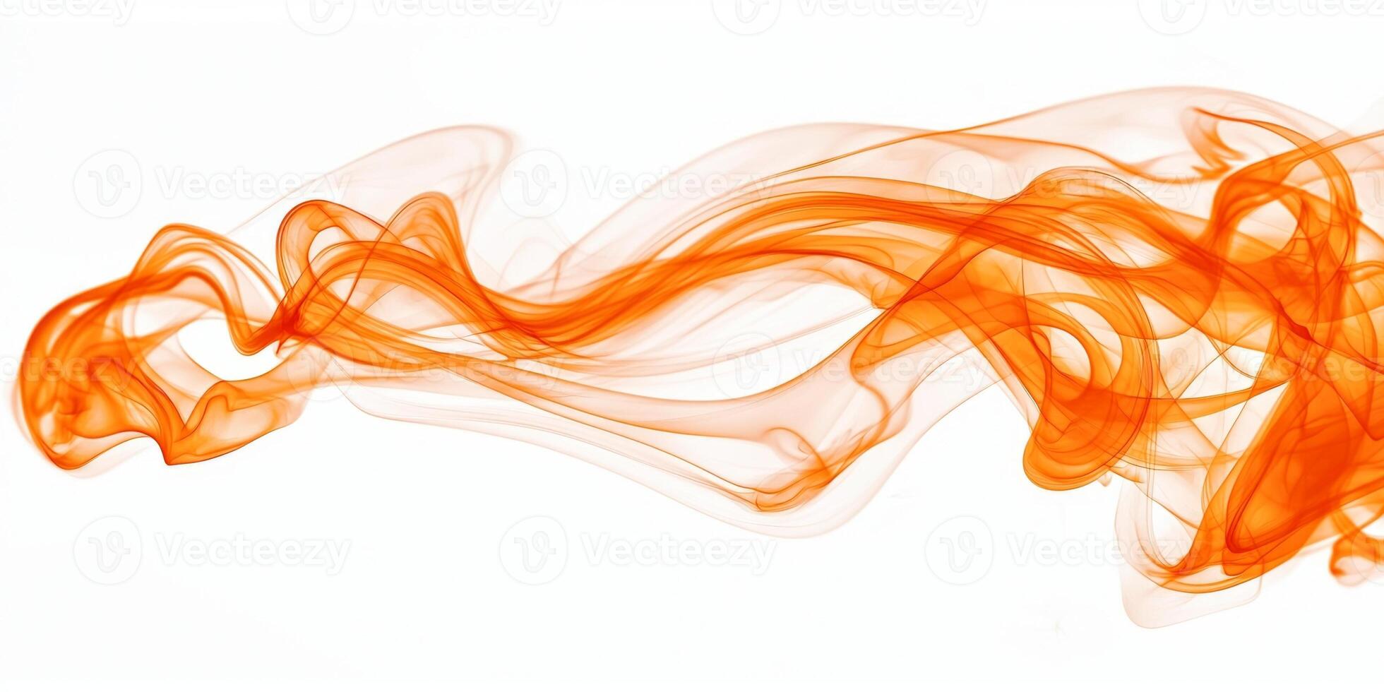 vivid orange smoke plume twists gracefully into the air against a pristine white background, showcasing deep hues that softly transition and create a mesmerizing effect. photo