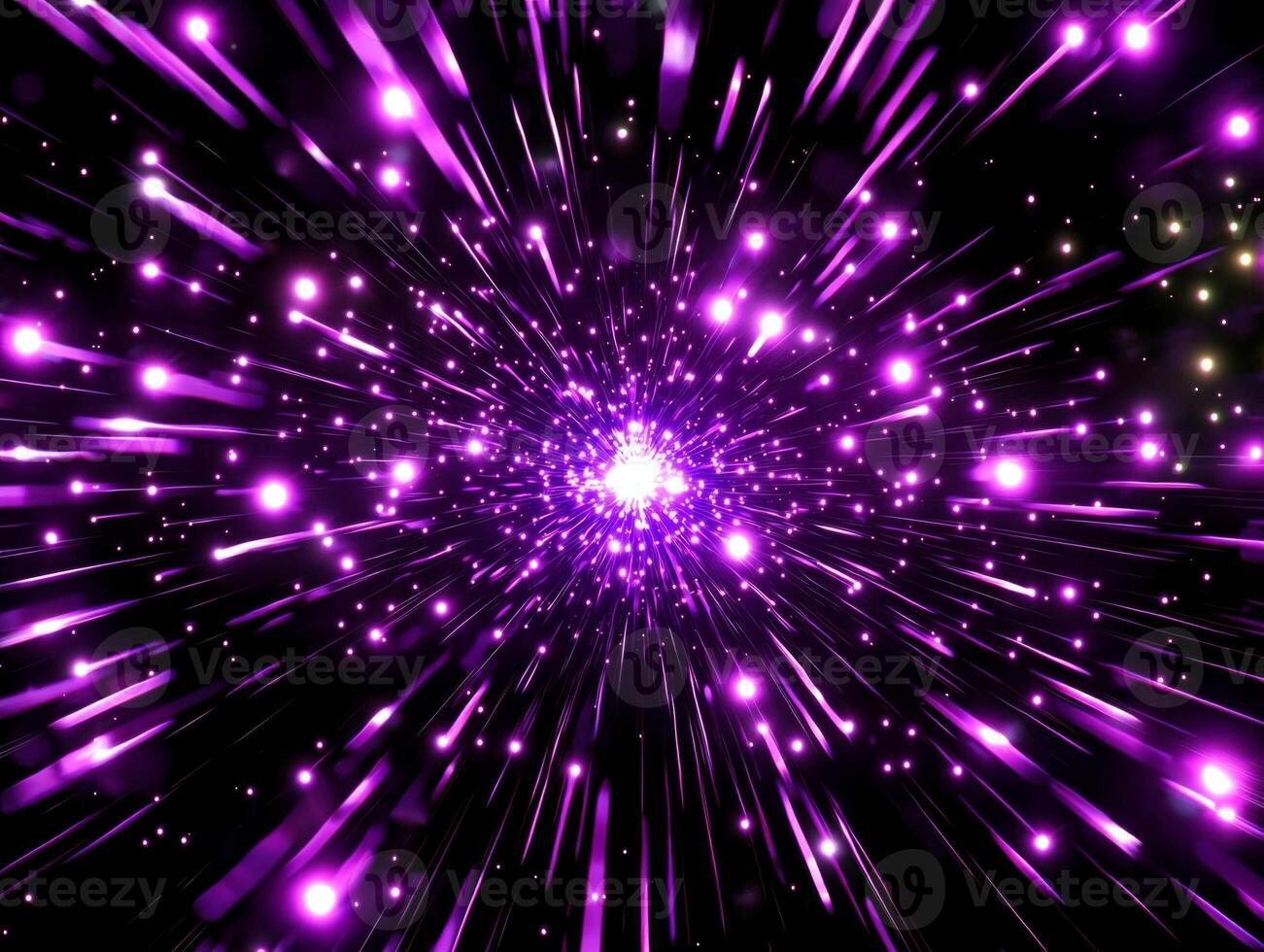 Brilliant purple dots and particles burst outward, illuminating the dark void. This radiant display of energy captures the essence of creativity and cosmic wonder in vibrant hues. photo