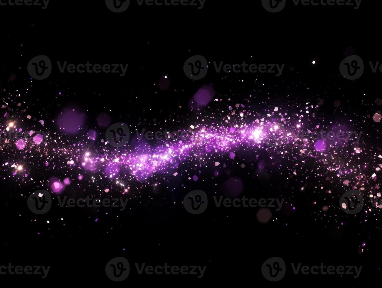 Vibrant purple particles burst outward, scattering and glowing brilliantly, forming a mesmerizing wave of energy that captivates the cosmic expanse. photo