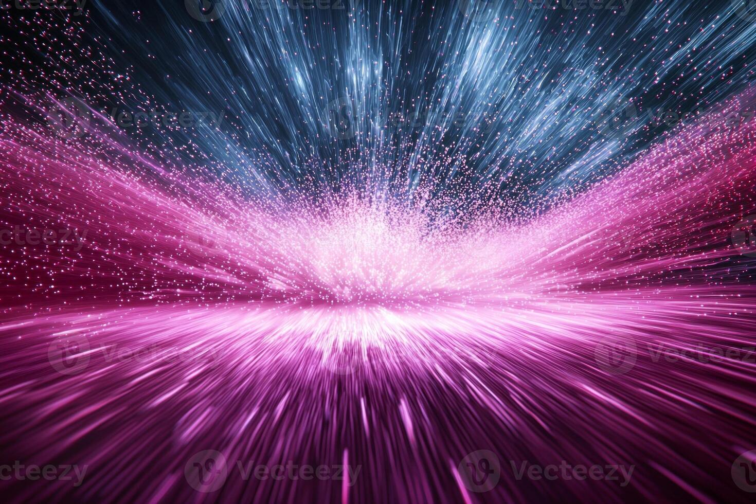 stunning burst of purple particles explodes from the center, creating a mesmerizing spectacle of vibrant light and dynamic trails against a deep black background. photo