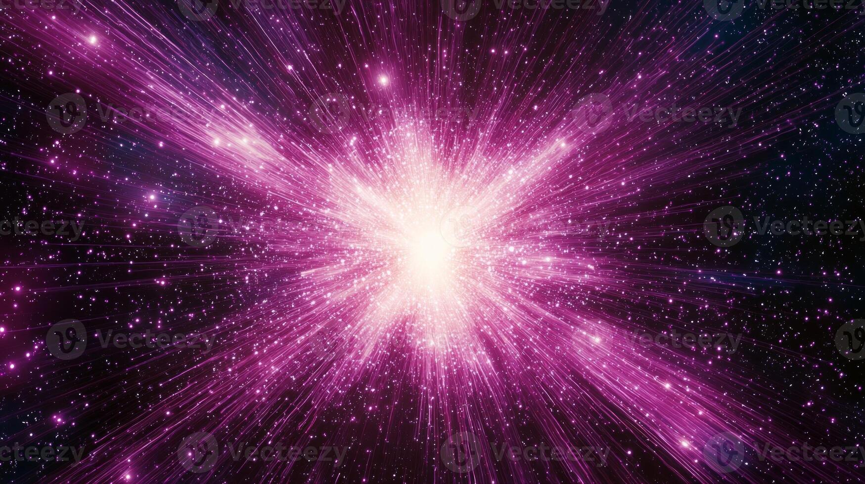 Radiating from a vibrant center, an explosion of purple particles illuminates the surroundings, scattering energy in an entrancing display. This celestial burst captivates the viewer's imagination. photo