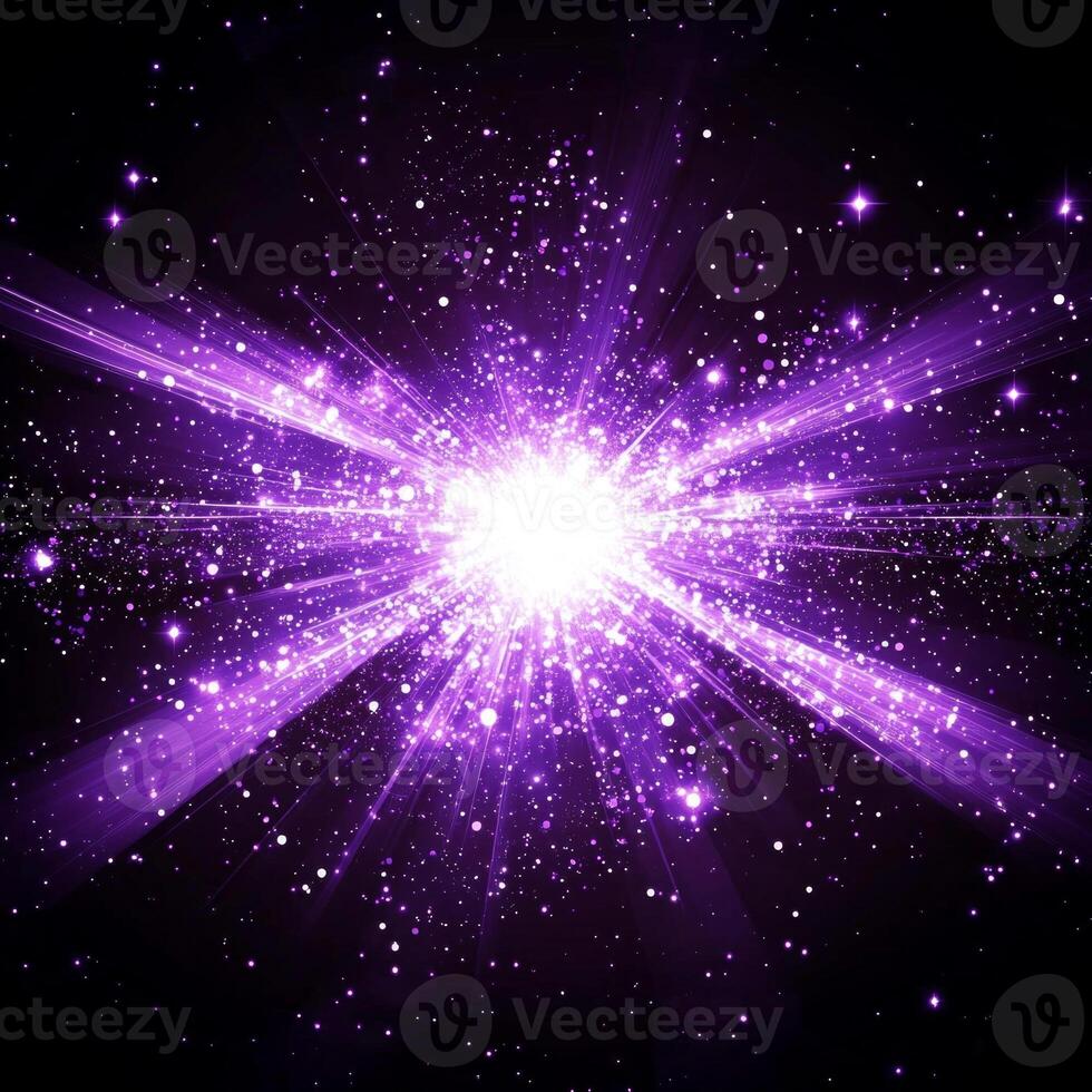 stunning display of energy unfolds as a vivid purple explosion bursts forth, sending particles radiating outward from a brilliant central core in an awe-inspiring cosmic event. photo