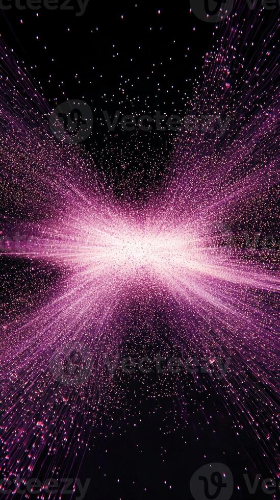 stunning radiance of purple particles erupts from the center, swirling outward to create a mesmerizing wave of energy that captivates the cosmic void, radiating intense dynamism. photo