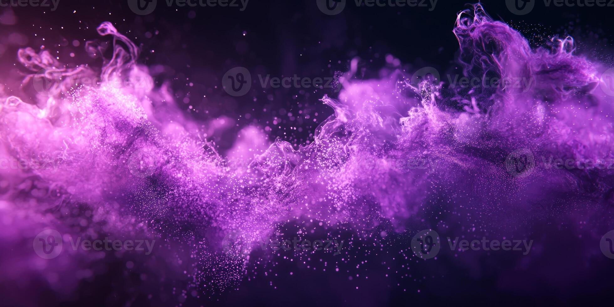 Witness a mesmerizing burst of purple particles shooting outward, radiating a bright glowing core that creates a wave of vibrant light in a cosmic dance of energy and color. photo