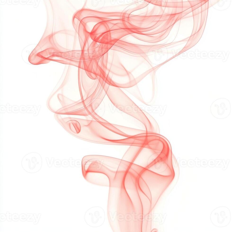 Delicate wisps of soft pink smoke ascend gracefully from the base, intertwining and fading into transparency against a pristine white backdrop, creating an enchanting visual effect. photo