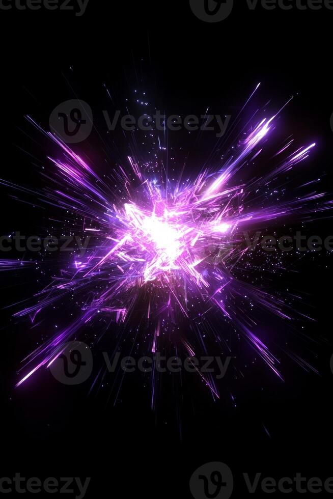 stunning purple explosion of particles bursts forth, sending glowing dust and radiant trails spinning outward, evoking a sense of cosmic energy and dynamic beauty. photo