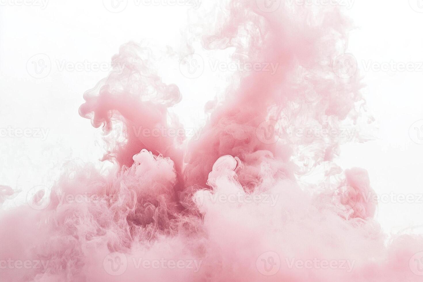 A gentle, thick cloud of pink smoke rises gracefully, blending with a bright white background, evoking a dreamy and ethereal sensation that captivates the senses. photo