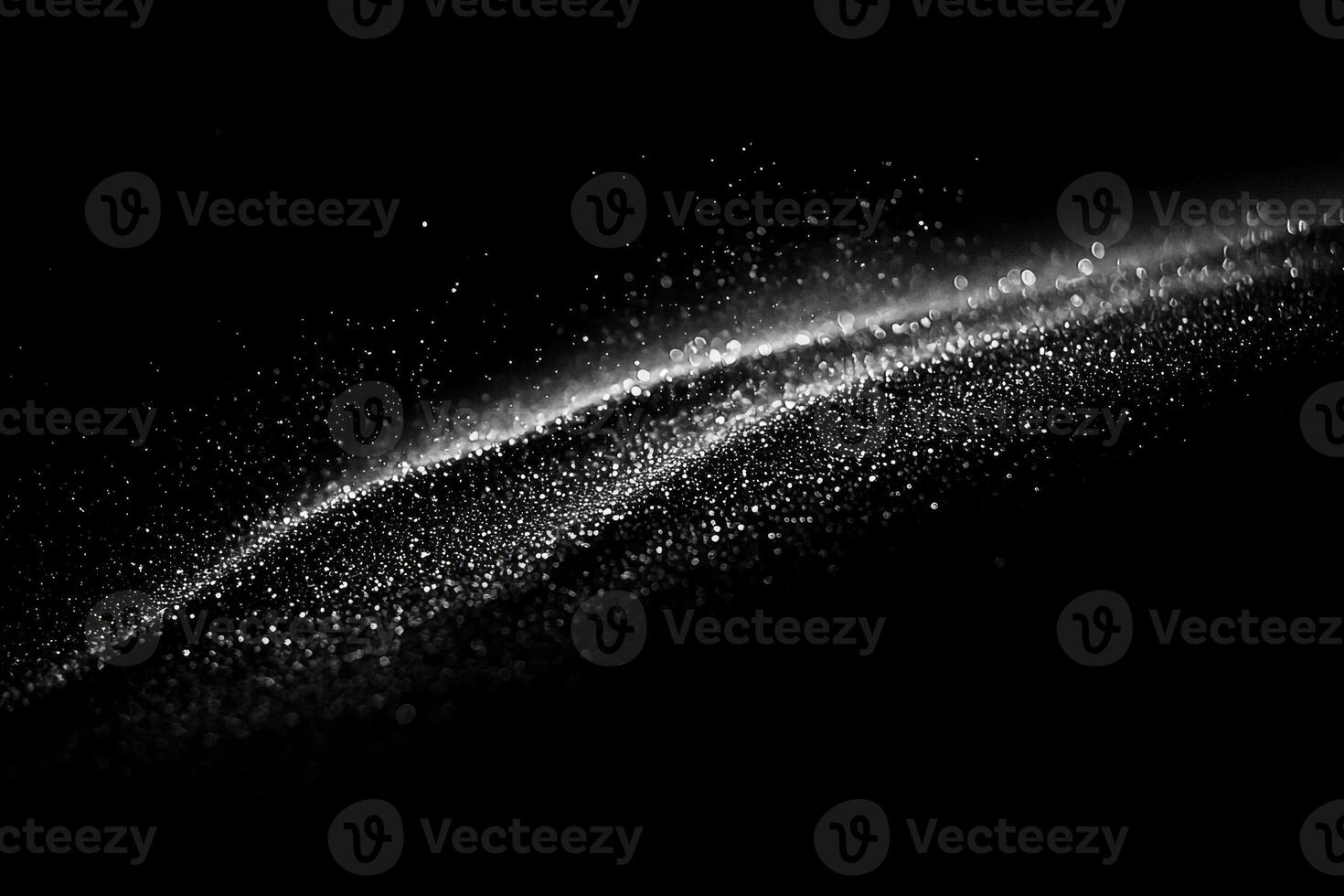 Tiny silver dots float on a black canvas, some linked by luminous lines, creating a serene starry night effect. This minimalist digital artwork radiates a metallic elegance, inviting wonder. photo