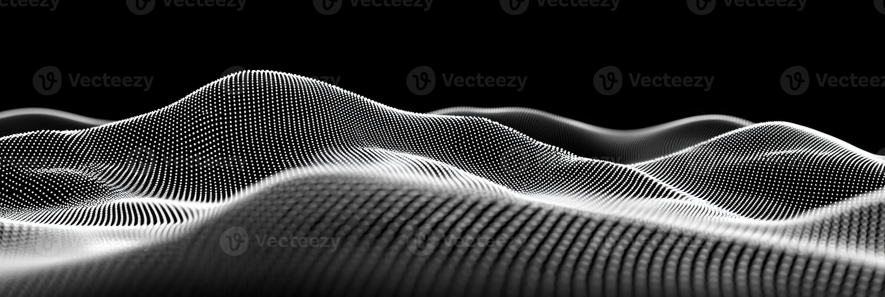 A mesmerizing display of silver particles intricately weaving together to form a geometric pattern, set against a deep black background, embodies a futuristic digital artistry. photo