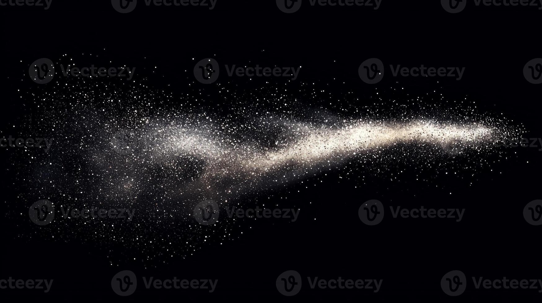 Silver particles dance across a pitch-black canvas, creating an enchanting galaxy-like formation. This artwork exudes a soft glow, inviting viewers to explore the cosmos' mysteries. photo