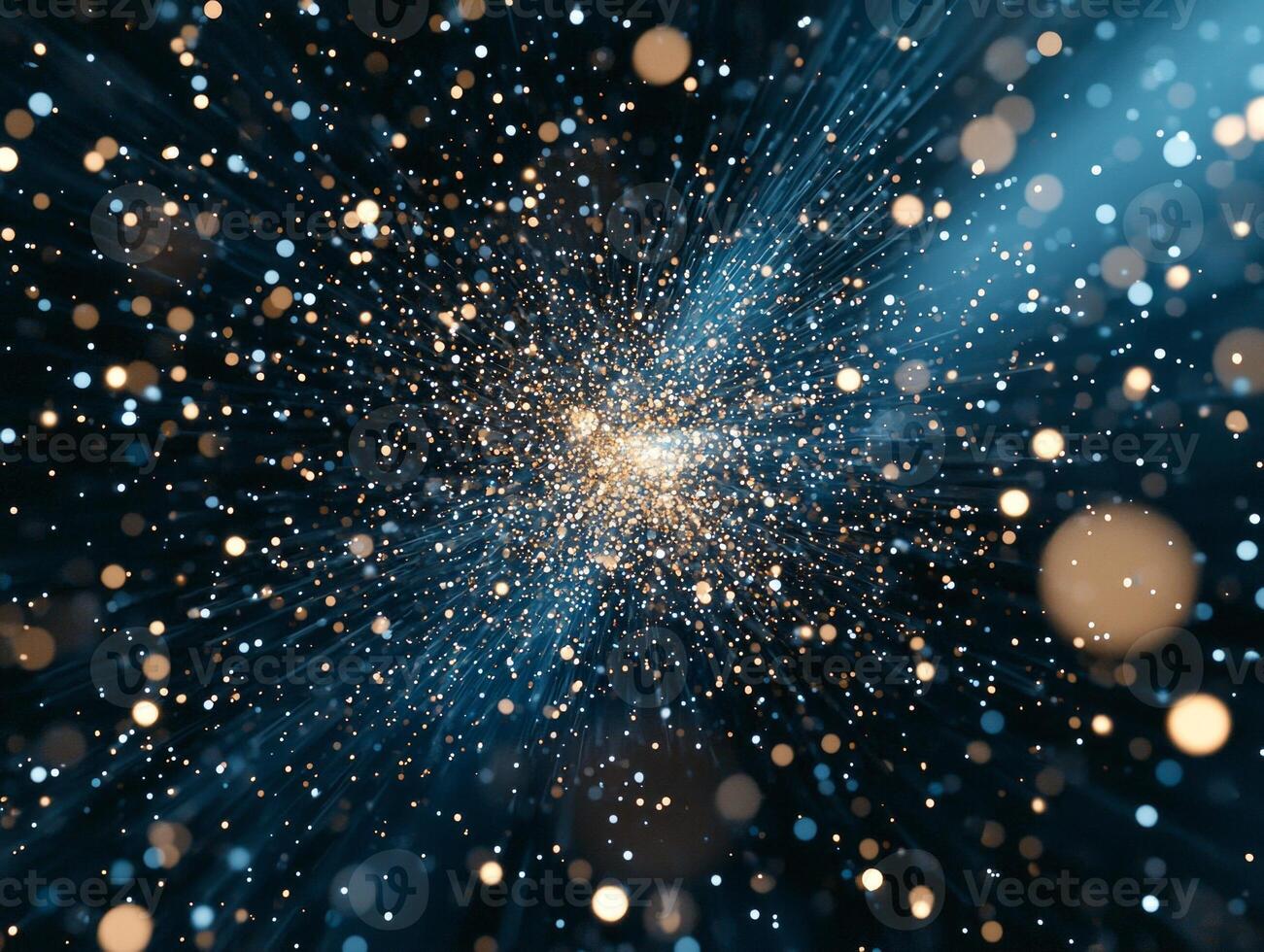 A stunning display unfolds as silver particles explode outward from a central point, invoking feelings of energy and motion in a high-contrast setting that captivates the viewer. photo