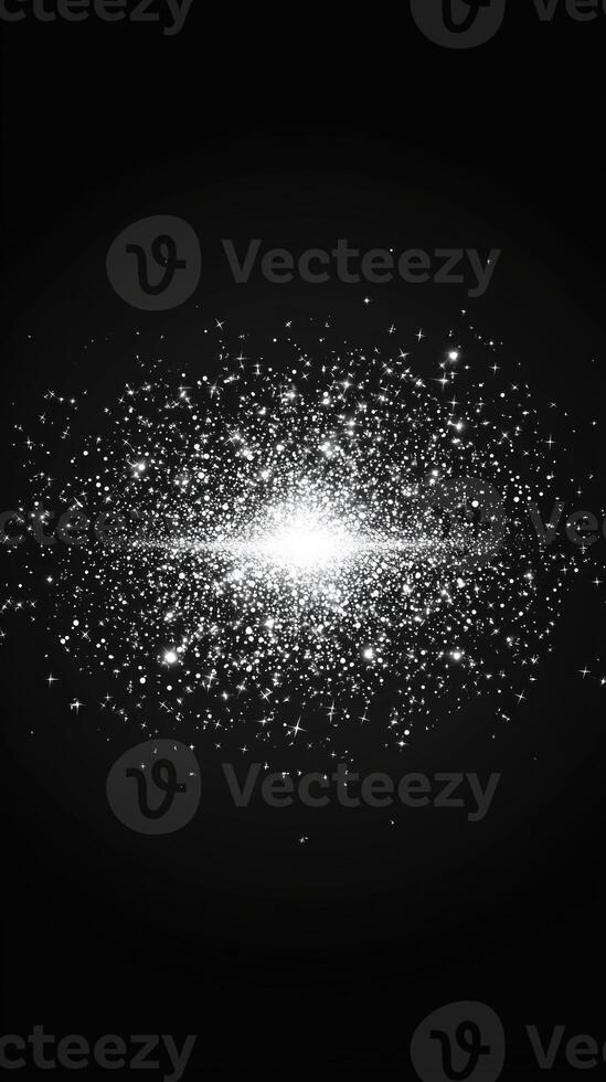 An intricate arrangement of silver particles forms a vortex-like pattern, illuminated with a gradient brightness that captivates the viewer. The cosmic theme enhances the dynamic, otherworldly allure. photo