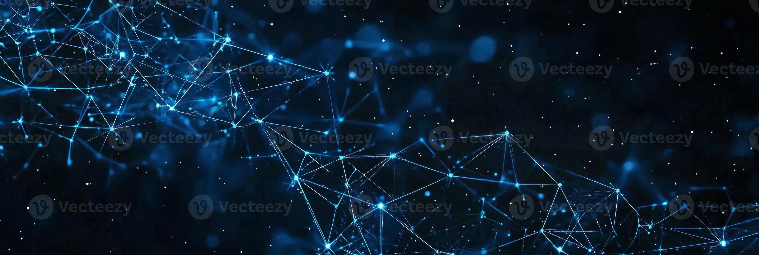 Vibrant blue particles come alive, intertwining to form complex geometric structures that dance across a mysterious black canvas, evoking a sense of cosmic wonder and exploration. photo