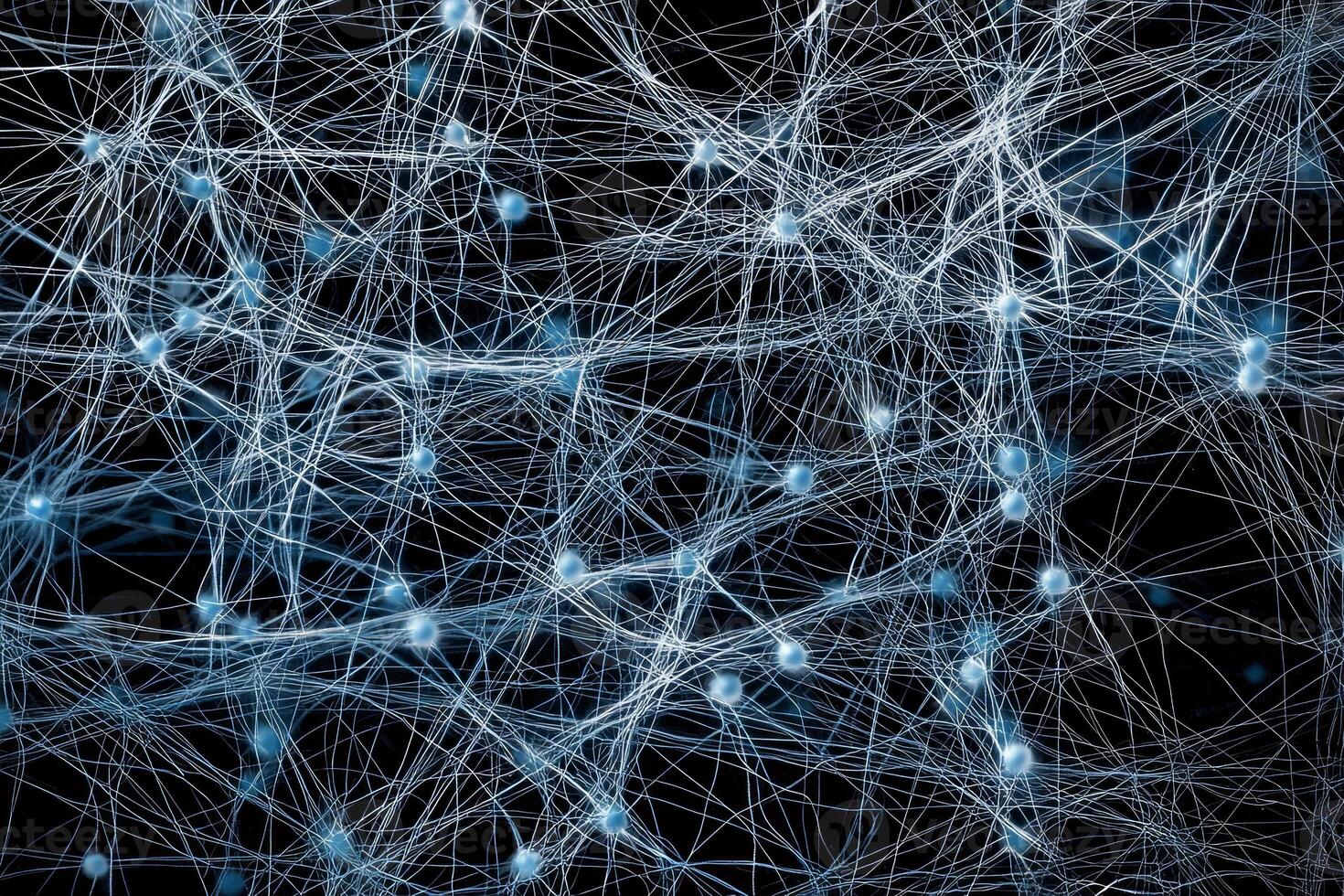 Tiny blue dots scatter against a deep black background, interconnected by delicate glowing lines that evoke the mystery of the cosmos, creating a captivating minimalist artwork. photo