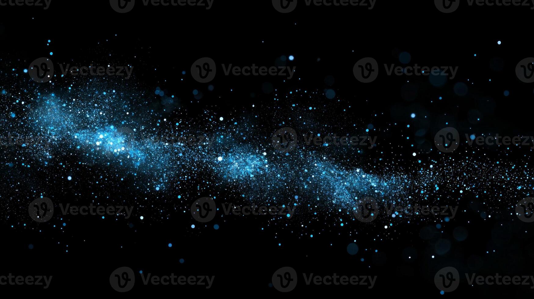 A stunning arrangement of luminous blue particles stretches across a dark background, creating a cosmic effect reminiscent of a majestic galaxy photo