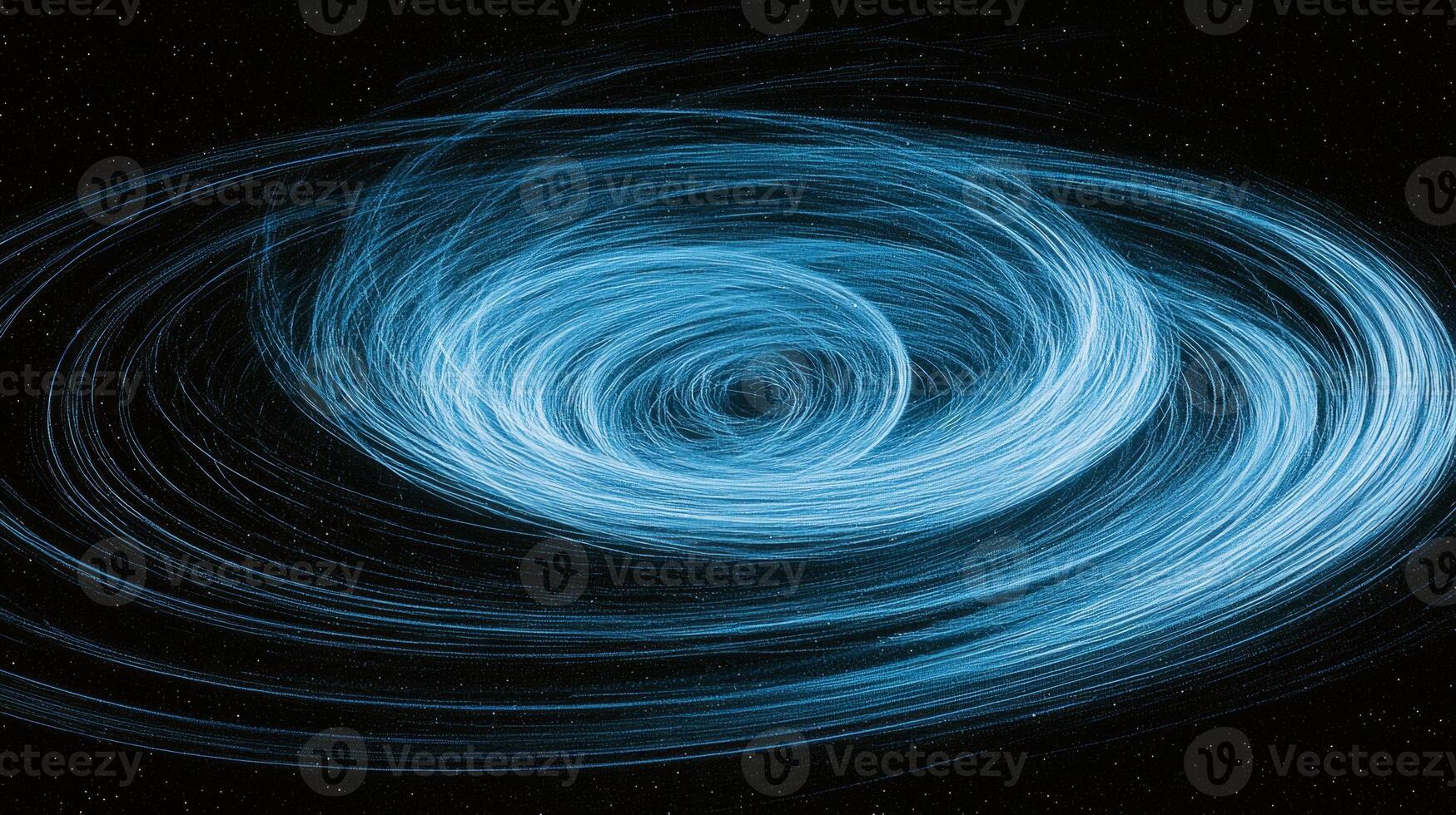 Blue dots elegantly spiral against a black void, creating a mesmerizing effect. Their varying sizes and soft glow evoke cosmic beauty, inviting wonder and imagination. photo