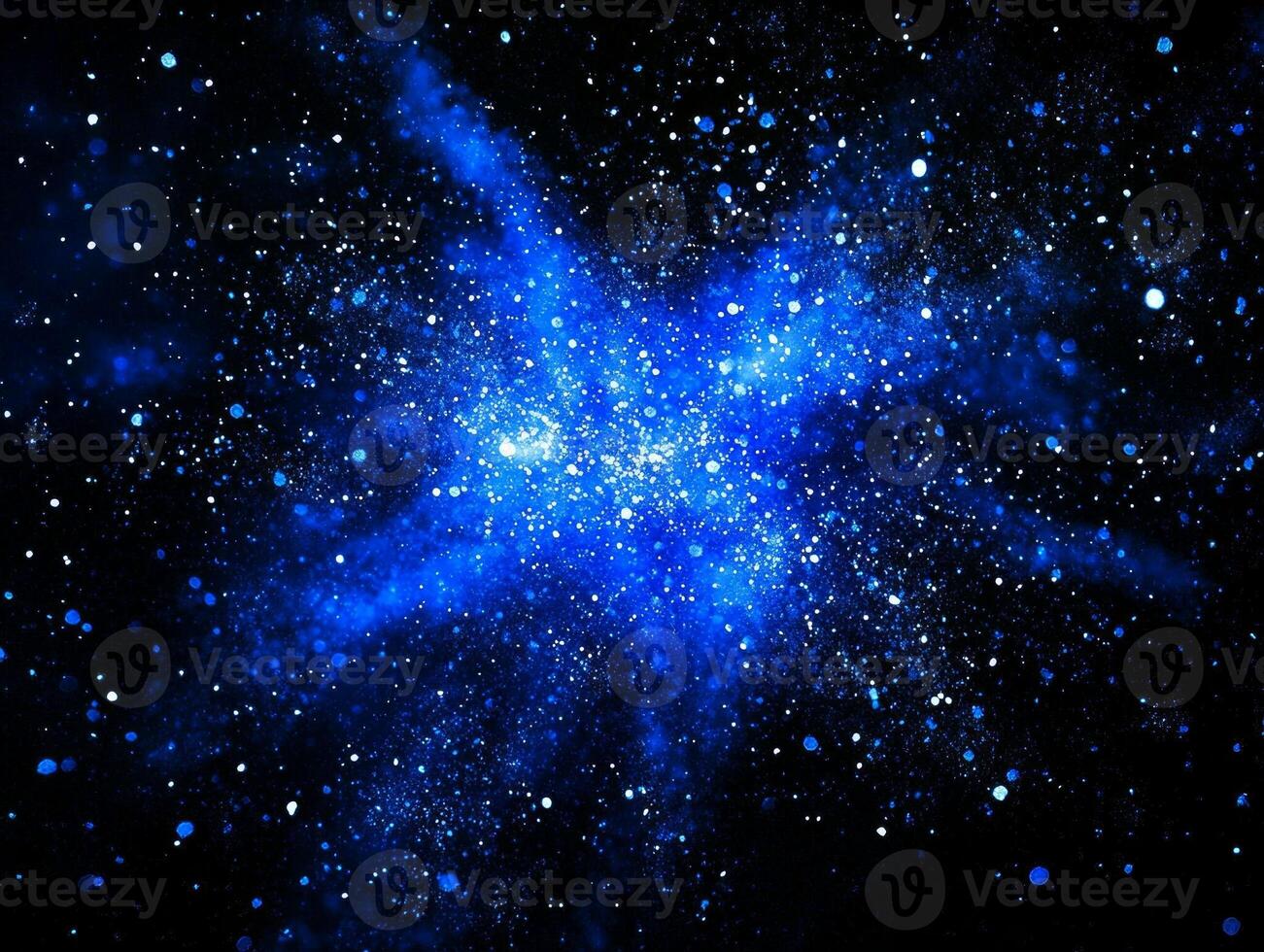 A captivating burst of blue dots and particles emanates from the center, creating a sense of movement and energy amid a dark background revealing an explosive design. photo