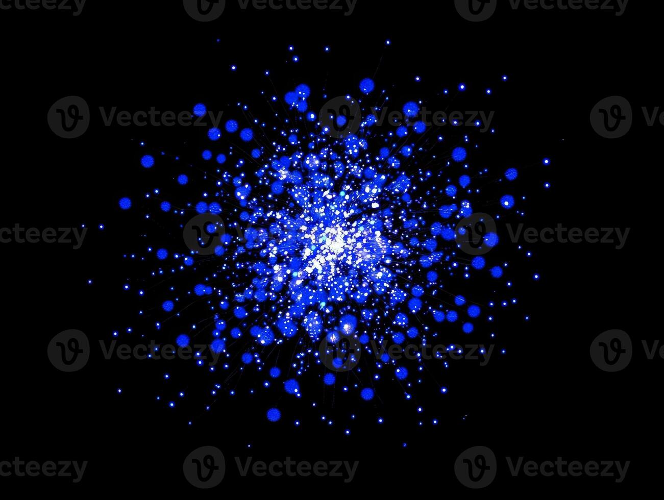 A vibrant blue burst of particles radiates outward, illuminating the dark background with a mesmerizing glow. The explosive design conveys a sense of movement and energy. photo