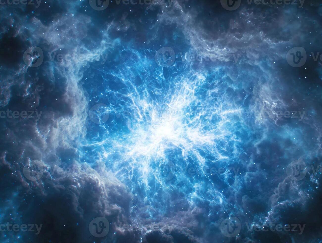A mesmerizing blue particle explosion generates a glowing sphere of light, with radiant particles expanding outward, evoking a sense of cosmic wonder and energy. photo