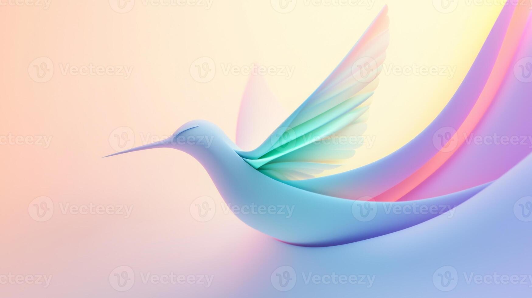 stunning depiction of a hummingbird crafted from layered paper, showcasing a dynamic array of colors and detailed cut-out feathers, all set against a gentle pastel background. photo