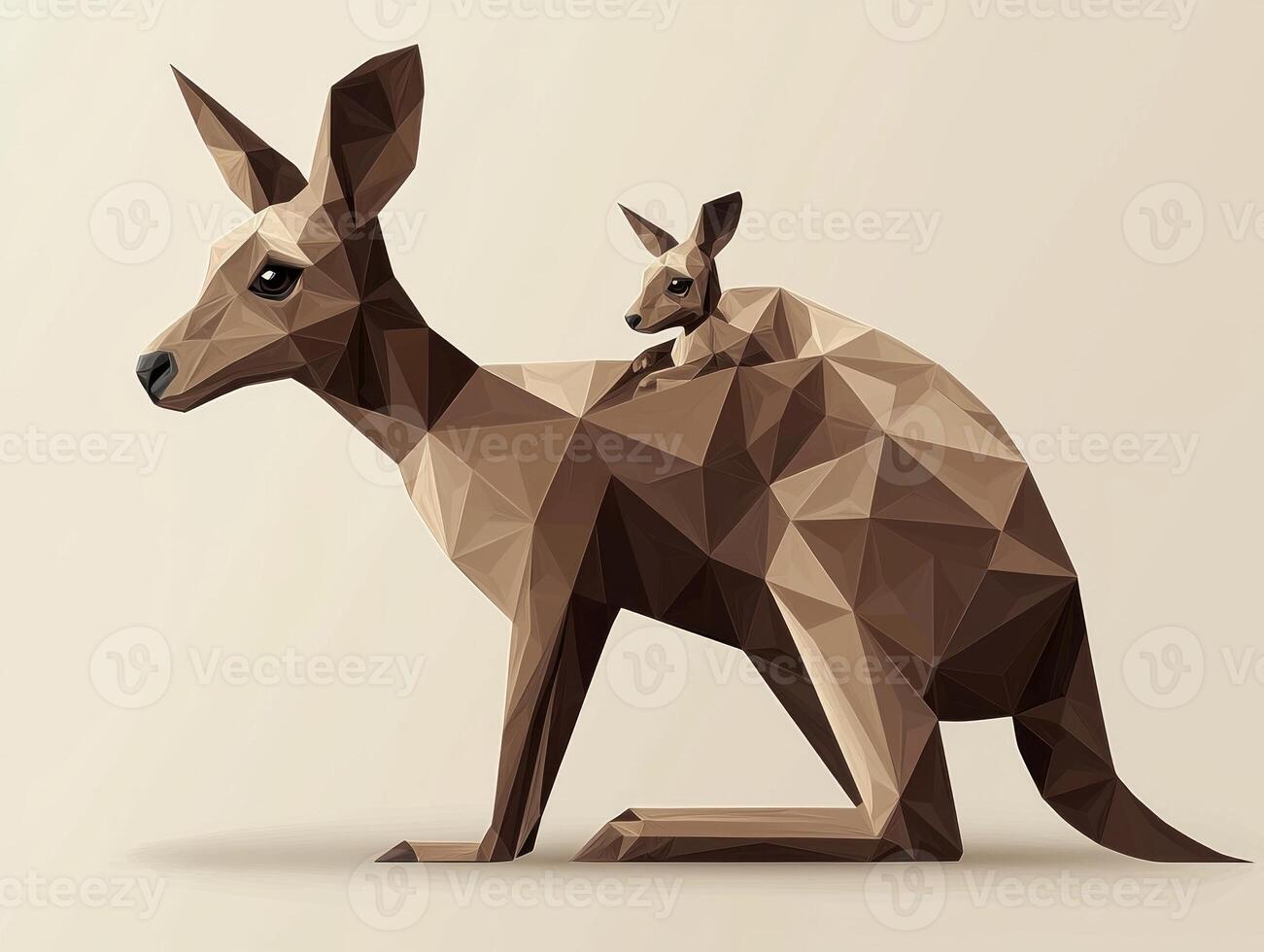 kangaroo stands proudly with its baby joey peeking out from its pouch, crafted in a charming paper cut-out style that highlights Australian wildlife. photo
