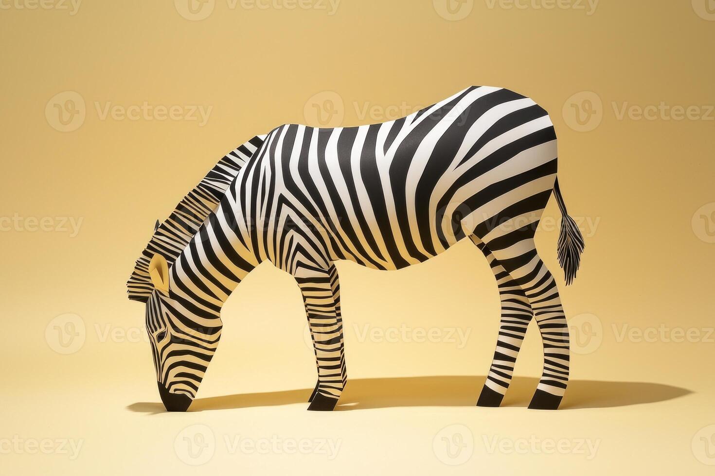 beautifully crafted paper cut-out depicts a zebra grazing in a serene savannah setting photo