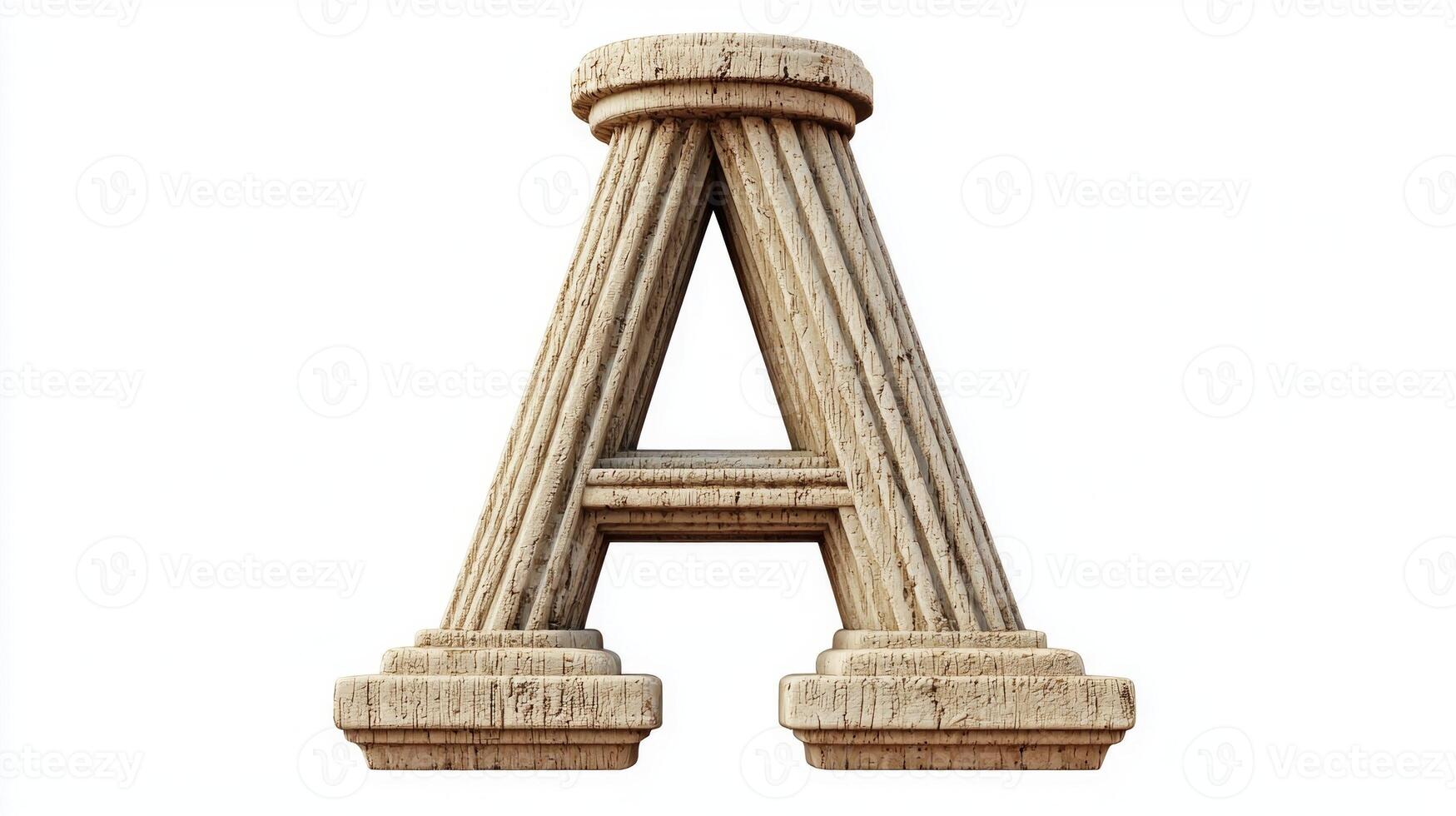 elegant letter A, designed with a textured antique column appearance, stands prominently against a pristine white background, inviting creativity and admiration. photo