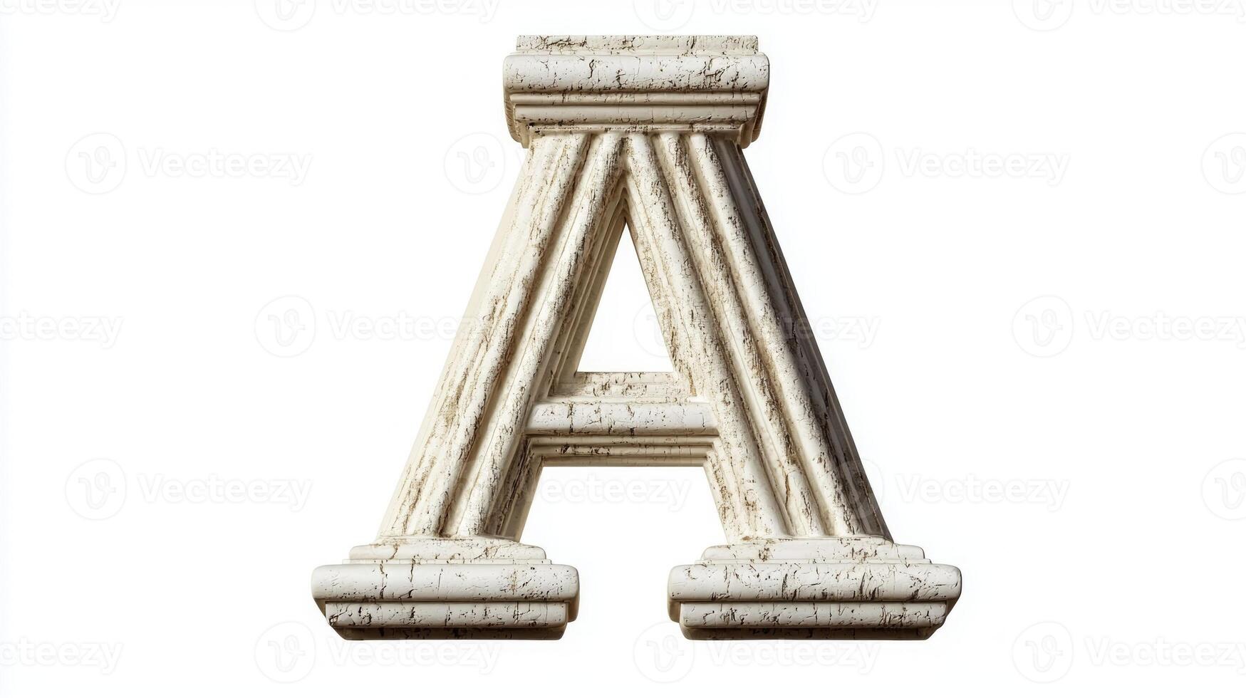 letter A, composed of intricately designed antique columns, stands out against a clear white background, merging classical architecture with modern aesthetics. photo