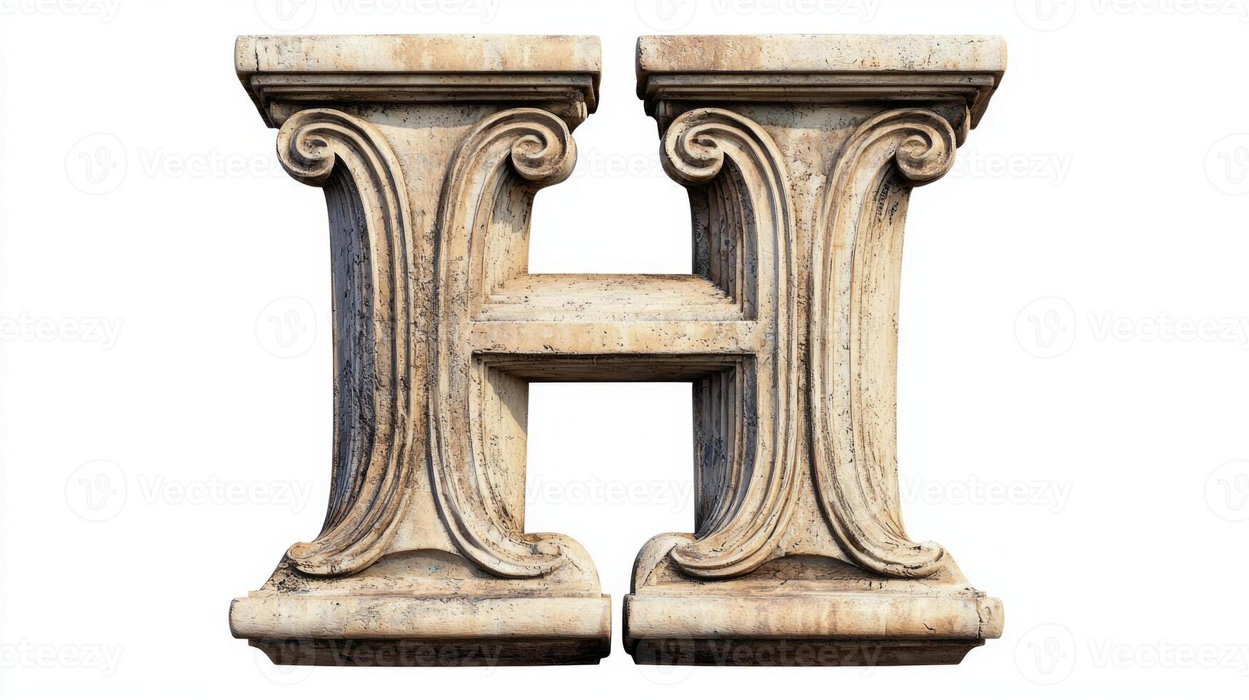 artistic representation showcases the letter H inspired by antique column designs showcased against a clean white background perfect for creative projects. photo