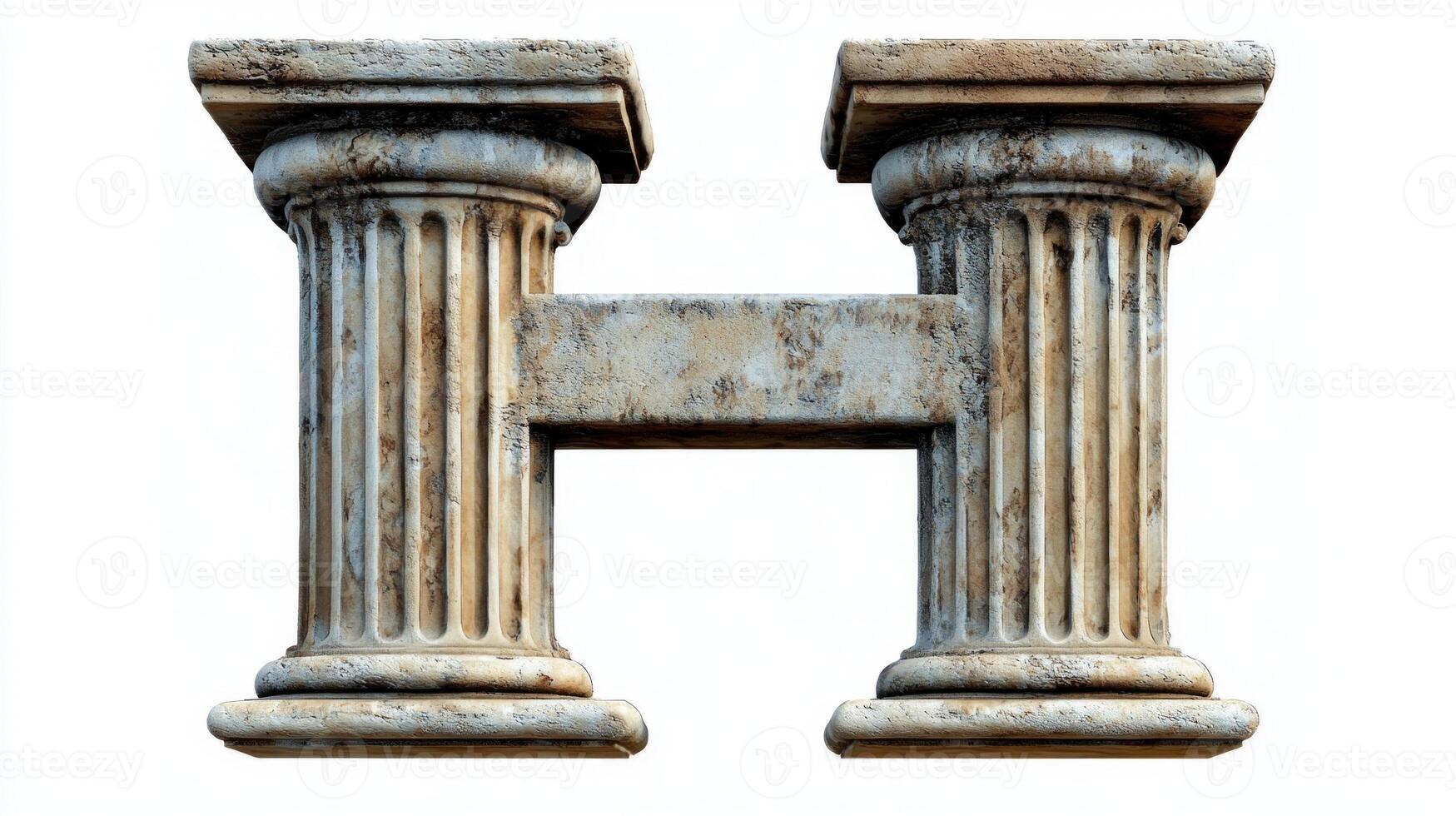 exquisite representation of the letter H designed with detailed antique column textures that evoke the grandeur of classical architecture against a soft white backdrop. photo