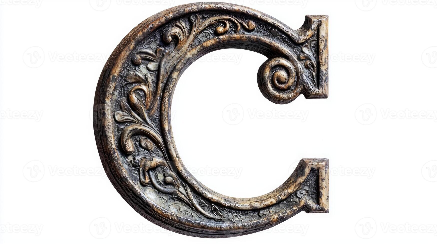 elegant letter C captures the essence of antique design, revealing ornate textures and details that celebrate classical artistry. This piece stands out prominently, inviting admiration. photo