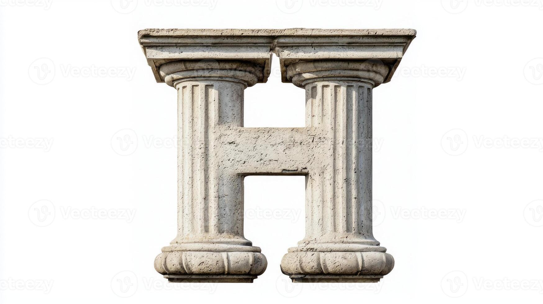 letter H emerges from intricately designed antique columns showcasing Greek architectural style. This unique design stands out vividly on a clean white backdrop. photo