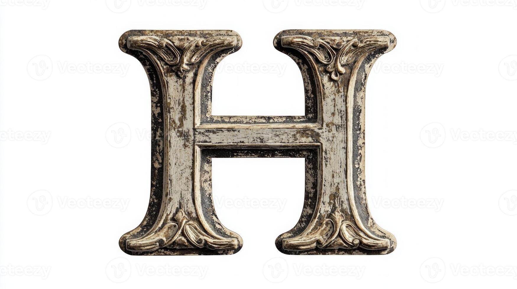 antique letter H presents an elegant design featuring a detailed column texture that evokes a sense of history and artistry set against a clean white backdrop. photo