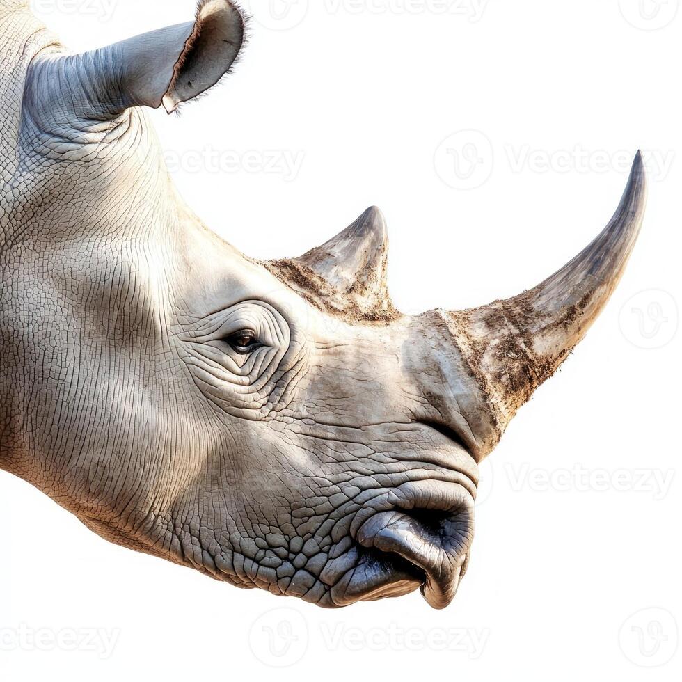 magnificent white rhino stands proudly, its large horn and thick skin commanding attention in a pristine setting, embodying the raw beauty of nature. photo
