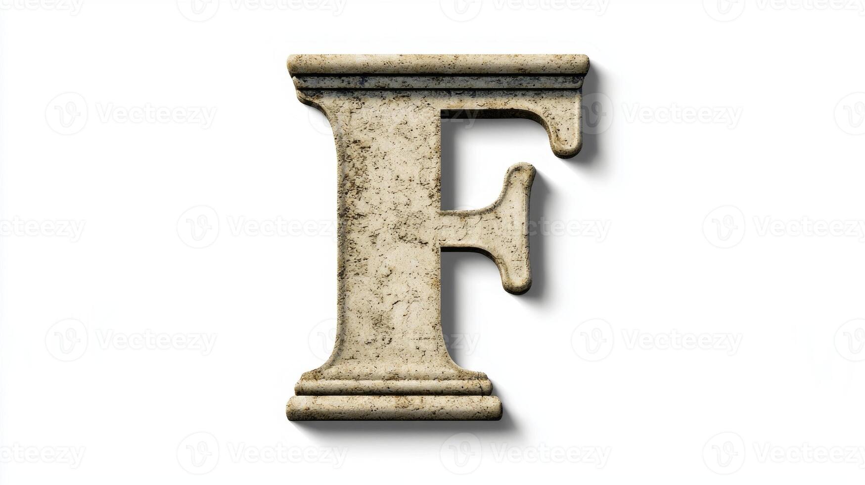 letter F stands prominently, crafted with an antique column texture that conveys a sense of history and artistry against a crisp white backdrop. This piece exemplifies unique design. photo