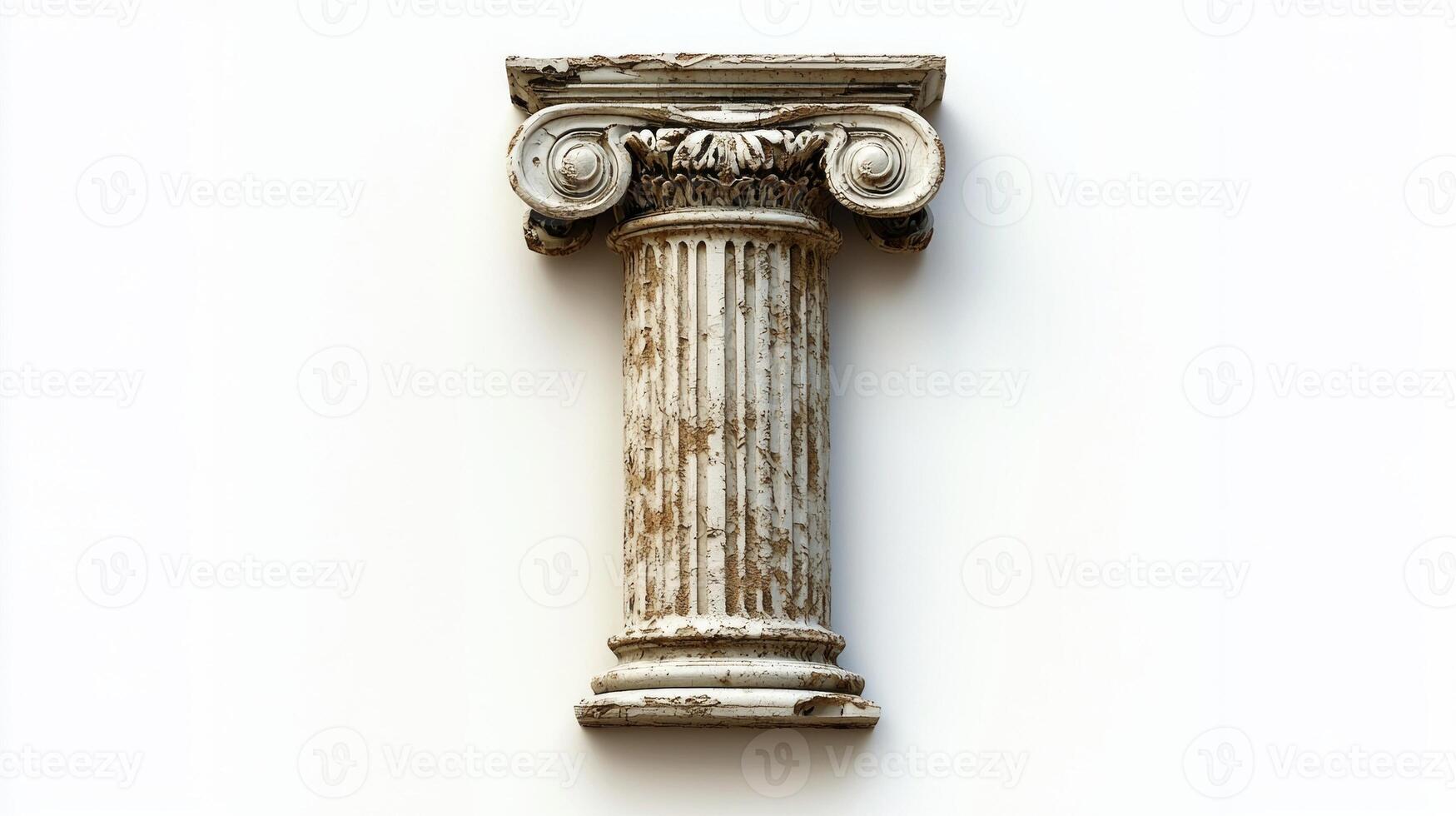 ornate letter I fashioned from a beautifully textured antique column, highlighted against a clean white background, exuding timeless charm and sophistication. photo