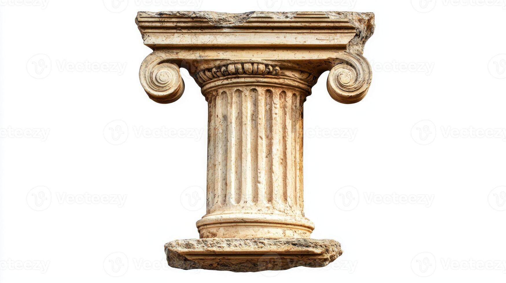 letter I crafted in the style of an antique column showcases intricate details and textures against a clean white backdrop, emphasizing its classical artistry. photo